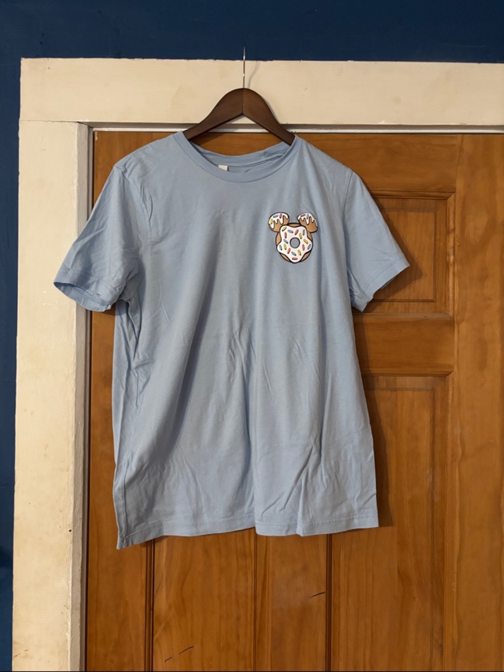 Light Blue Short Sleeve Tee with Donut Mickey Mouse head